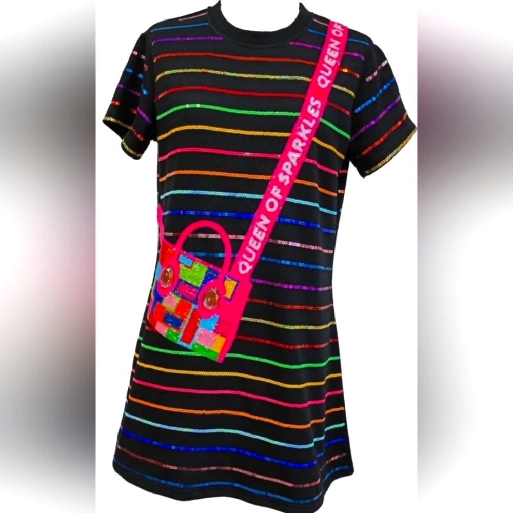 Queen of Sparkles Multicolor Stripe Crossbody Dress